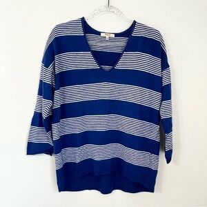 MADEWELL DECKHOUSE SWEATER IN STRIPE BLUE WHITE WOOL BLEND WARM V NECK SZ M